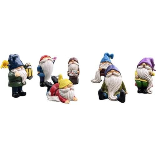 Mini Resin Gnomes Ornament Hand Painted Micro Landscape Decoration Cute Dwarfs Statue for Garden Lawn TUE88