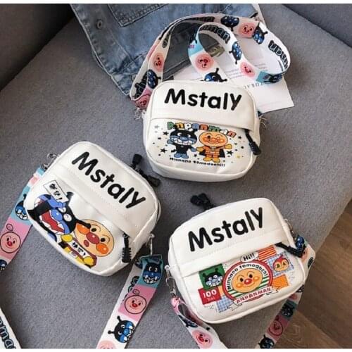 Small Square Bag Pu Womens Single Shoulder Messenger Wholesale Cartoon Funny Anpanman Casual Student Wide Strap