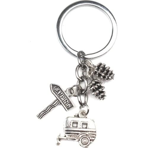 New Camping Keychain Trailer, RV Caravan Campground Key Chain, Nature Outdoors, Summer Vacation, Snowbirds Keyring Souvenir