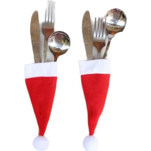 New Design 10PC New Christmas Ornament Small Hat Knife And Fork Cover Table Decoration Knif Accessories Home Decorations