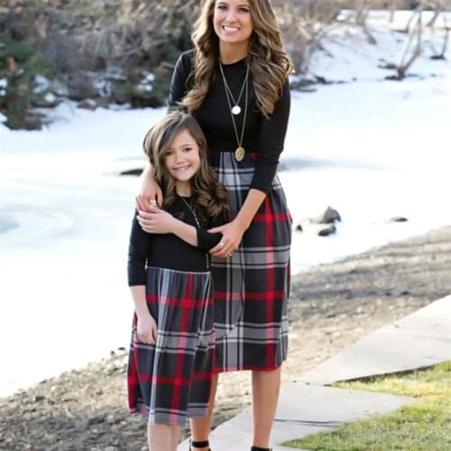 Mother and Daughter Matching Clothes Long Sleeve Elegant Dresses Mommy and Me Dress Outfits Summer Autumn