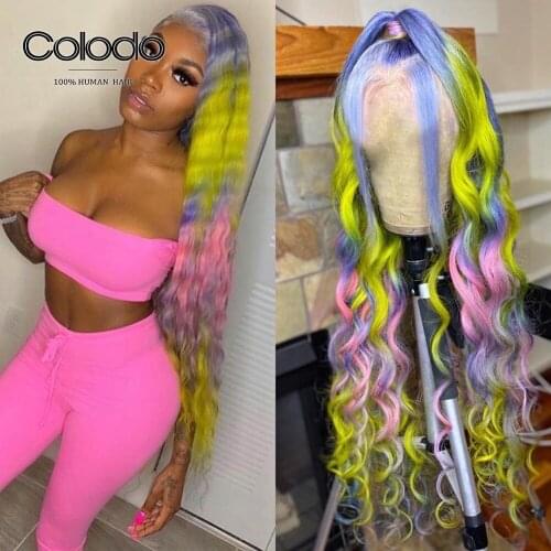 Ombre Color Loose Deep Wave Wig Pre Plucked 13x4 Lace Front Human Hair Wigs Glueless Transparent Lace Wigs For Women COLODO