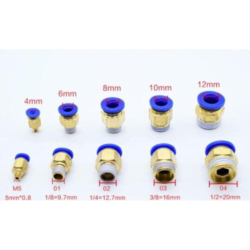 PC Air Pneumatic 12/10/8/6/4mm Hose Tube 1/4"BSP 1/2" 1/8" 3/8" Male Thread Air Pipe Connector Quick Coupling Brass Fitting