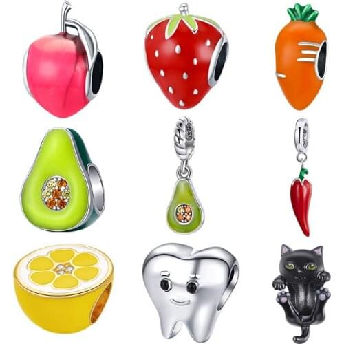 WOSTU Authentic 925 Sterling Silver Vegetable Fruit Charms Pendant Fit Bracelets Women Party Fashion DIY Jewelry Gift Making