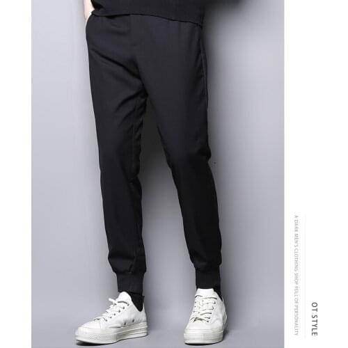 Simple basic style literature and art re purchase solid color versatile casual pants nine point Leggings mens fashion Korean Le