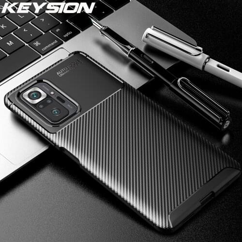 KEYSION Shockproof Case for Redmi Note 10 Pro 10S Carbon Fiber Texture Silicone Phone back Cover For Xiaomi Redmi Note 10Pro Max