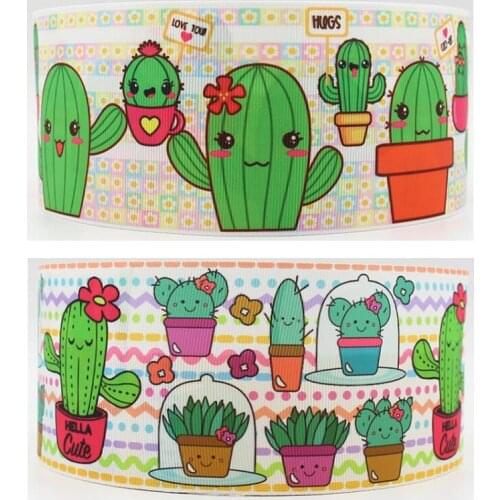 Q&N ribbon 5/8inch 7/8inch 3inch cactus design printed grosgrain ribbon webbing 50yards/roll for hair tie free shipping