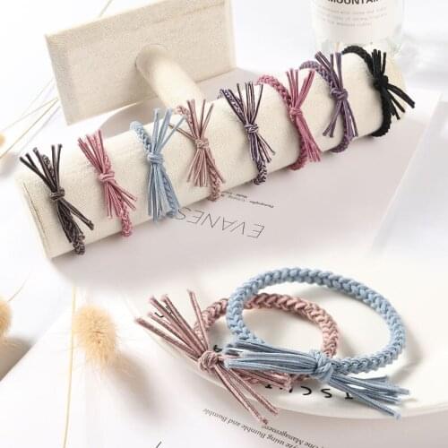 2/6 PCS Simple Hemp Rope Elastic Hair Bands Woman Solid Color Hair Ties Handmade Braid Girl Ponytail Holder Hair Accessories Set
