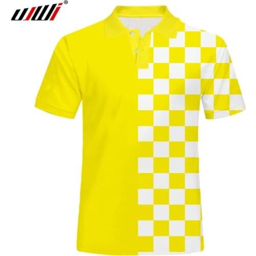 UJWI New Design Polo Shirts Men 3D Print Tees Yellow White Plaid Casual Short Sleeve Polo Customize Oversize Wholesale Vendors