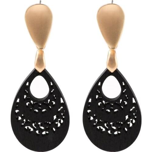Natural Wood Teardrop Hollow Water Drop Earrings Wood Teardrop Dangle Drop Earrings for Women Vintage Wood Earrings