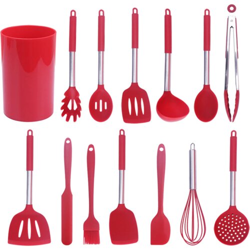 Silicone Spatula Kitchen Set Shovel Cooking Utensils Wooden Handle Kitchenware Turners Kit Baking Tools with Bucket