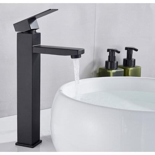 Bathroom Black Paint Square Basin Faucet Single Handle Washbasin Mixer Tap