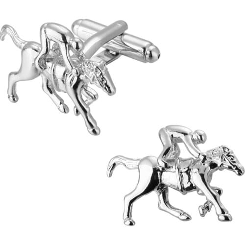High quality brass silvery horse jockey Cufflinks men French shirt cuff Cufflinks