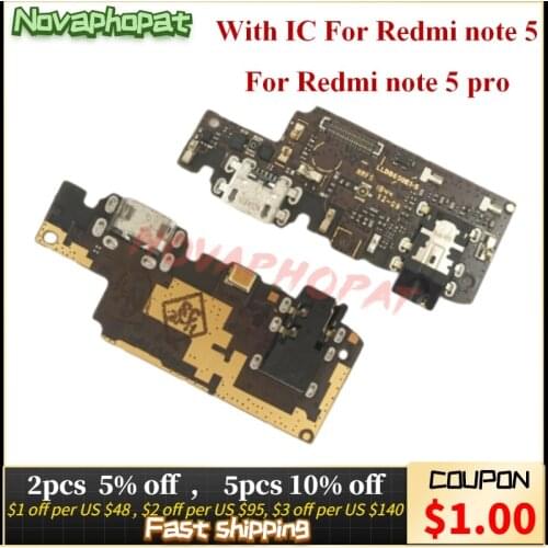 Novaphopat Note5 Pro Charging port Flex For Xiaomi Redmi Note 5 USB Dock Charger Data Transfer Connector Plug Flex Cable