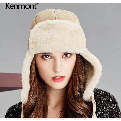 Womens autumn and winter hat sheep shearing Lei Feng Hat Winter windproof lovely warm ear protection Ski Hat sheepskin wool one