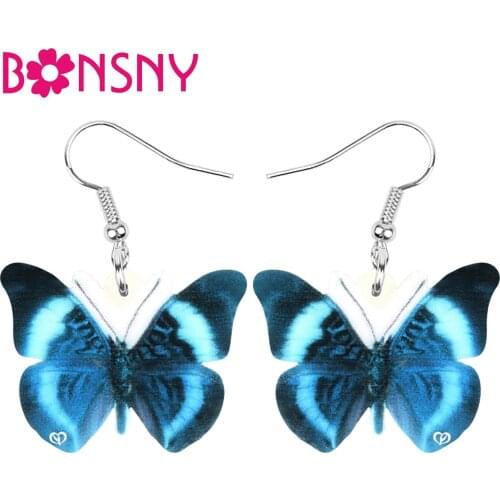 Bonsny Acrylic Blue Cute Morpho Butterfly Earrings Big Print Insect Animal Dangle Drop Jewellery For Women Girls Novelty Jewelry