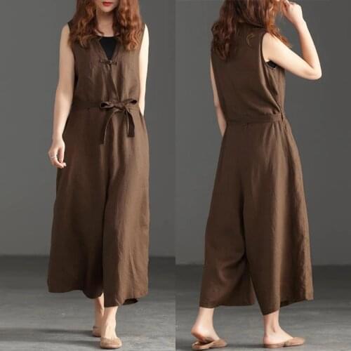 Womens Summer Jumpsuits 2021 ZANZEA Kaftan Linen Overall Casual Solid Tank Rompers Female V Neck Playsuits Pants Oversized
