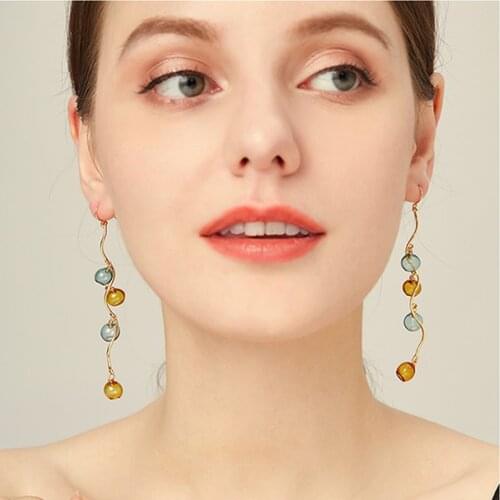 Original Hand Blown Glass Ball Dangle Earrings For Women Unique Mix Color Long Drop Earings Fashion Jewelry 2020 Bubble Earrings