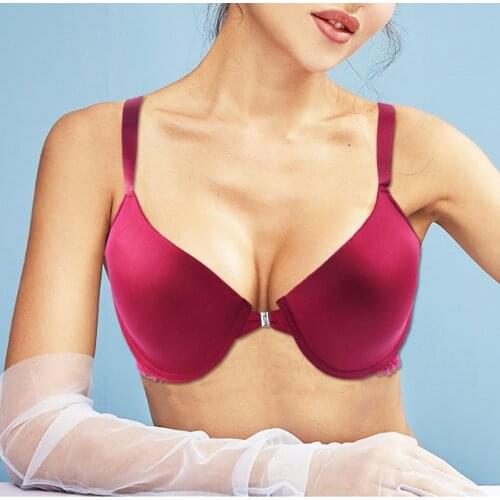 Pretty Women Front Buckle Plus Size Bra Wired Lace Vest Back Lingerie Sexy Deep V Underwear Bralette Top Size 36-48