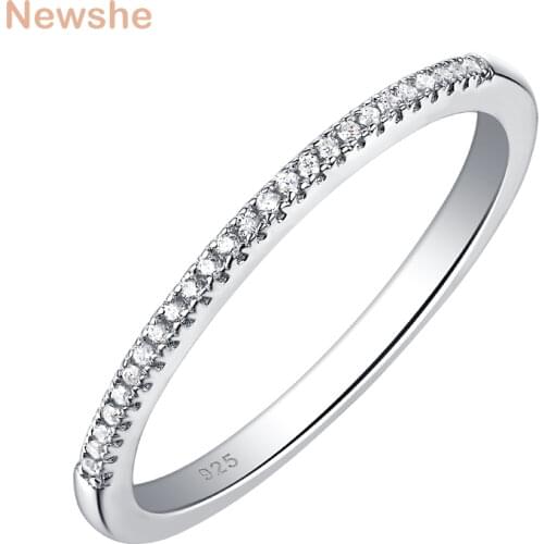 Newshe Solid 925 Sterling Silver Wedding Bands For Women Promise Finger Ring Eternity AAAAA Zircons Fine Jewelry BR0931_W