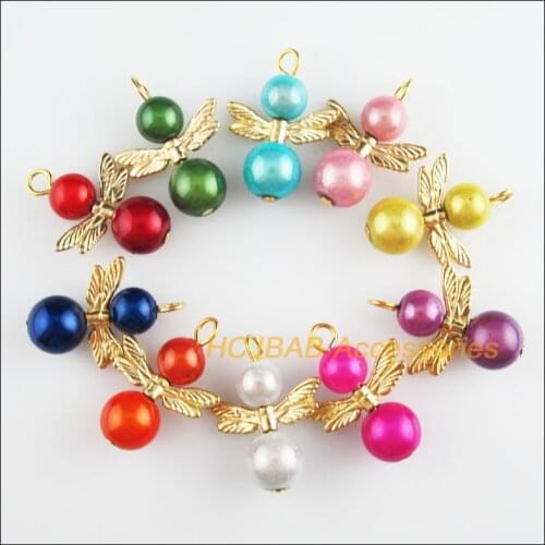 10Pcs Gold Color Angel Mixed Acrylic Ball Charms Pendants 20x27mm