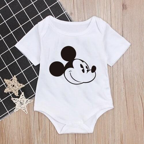 2021 Unisex New Born Baby Boy Clothes Bodysuits Mickey Mouse Head Printed Baby Girl Clothes White Clothing Roupa de bebe