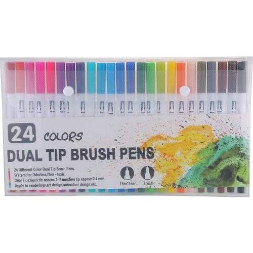 24 Colors Marker Liner Drawing Watercolor Marker Pens Twin Head Brush Pen Painting Art Supplies