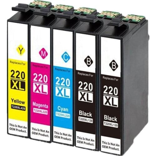 5 Pack Compatible for Epson WorkForce WF-2630 WF-2650 WF-2660 XP-320 XP-420 Printer 220XL 220 Ink Cartridge