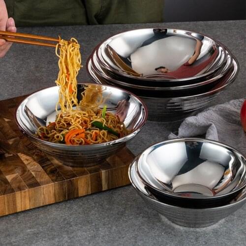 5PCS Korean Style Stainless Steel Cold Noodle Bowl Double Layer Stainless Steel Bowl Ramen Bowl