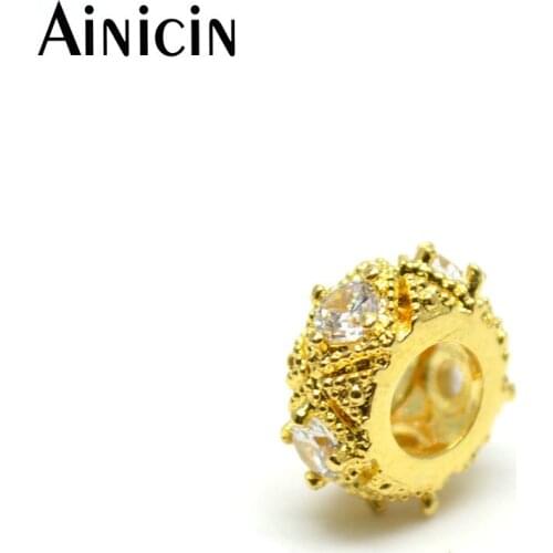 Ainicin 5x10mm Gold Plated Big Hole Roundel Shape Spacer Beads Rhinestone Prong Setting Beads 10pc/lot