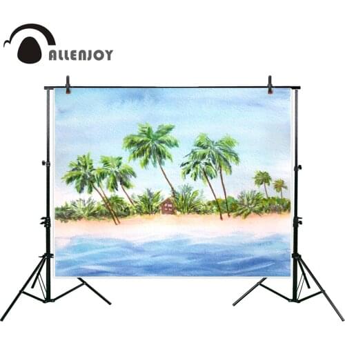 Allenjoy photography backdropcoconut trees Beach paradise Watercolor tropical landscape Bali new background photocall customize