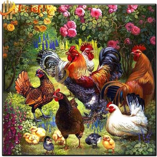 Farm animal landscape, chicken family diamond embroidery diamond painting full square round drill diamond mosaic home decoration