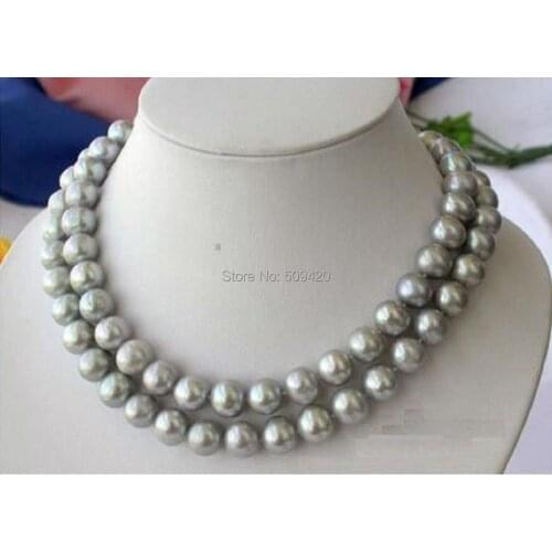 Free Shipping >>Real Natural 10-11mm South Sea Gray Pearl Necklace 32"