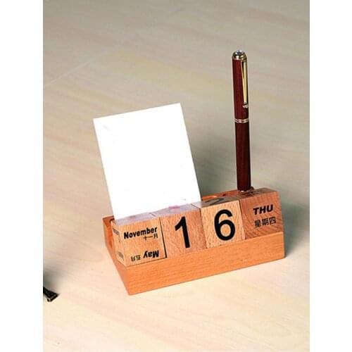 Wooden Perpetual Calendar Simple Home Blocks Ornaments DIY Desktop Calendar Organizer Block Stand