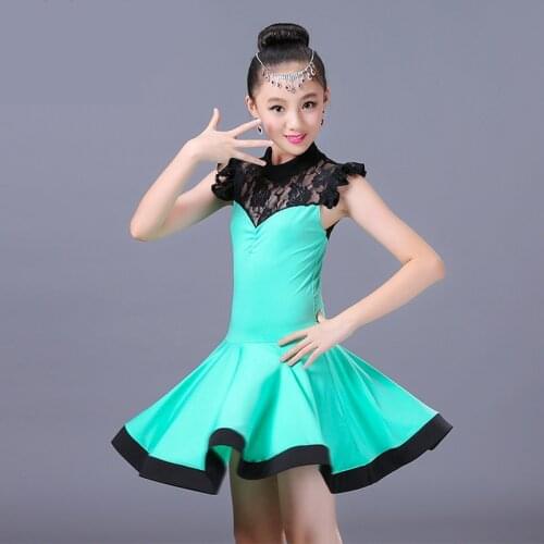 Kids Children Latin Dance Dress For Girls Samba Stage Dress Dancing Dress Girl Latin Dancewear Performance Lace Costume 110-170