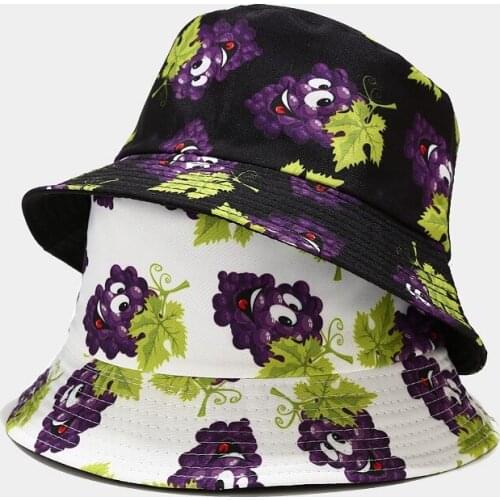 Grape Reversible Bucket Hat Hip Hop Fruit Printed Fishing Sun Hat Unisex Cotton Hiphop Two Side Panama Summer Sunhat Dropship