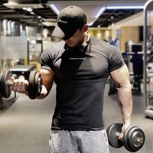 Gym New Men Circle Neck Short Sleeve Slim Tshirt Sports Leisure Fit Tee Shirt Male Fitness Bodybuilding Workout Summer Clothing