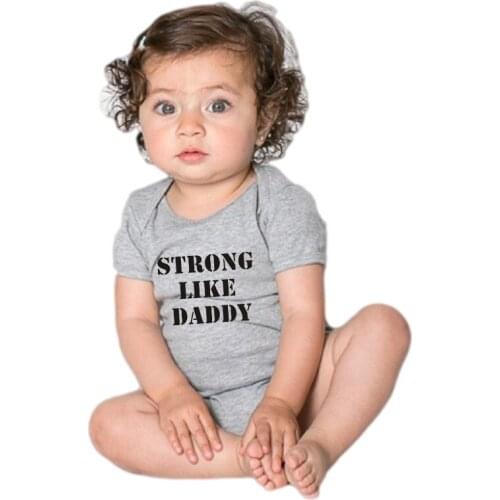 Summer Gray Newborn Toddler Infant Baby Boys Girls Cotton Short Sleeve Strong Like Daddy Romper Jumpsuit Baby Clothes