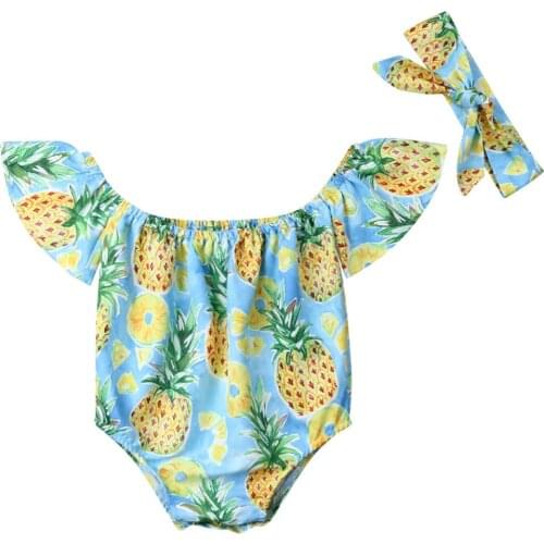 Newborn Infant Baby Girl 2pcs Clothes Jumpsuit One Shoulder pineapple Bodysuit Pants Outfits Set