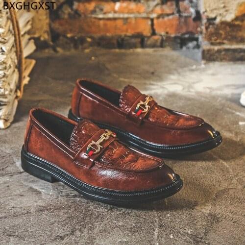 Brown Mens Dress Shoes Loafers Black Crocodile Shoes Men Formal Party Shoes for Men 2021 Chaussure De Homme Zapatos De Hombre