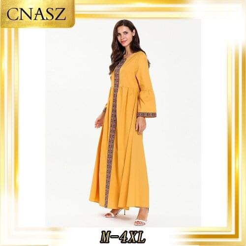 Muslim Dresses Islamic Clothing Large Size Kaftan Gown Fashion Simple Webbing Abaya Femme Musulman Robe Womens Autumn Dress
