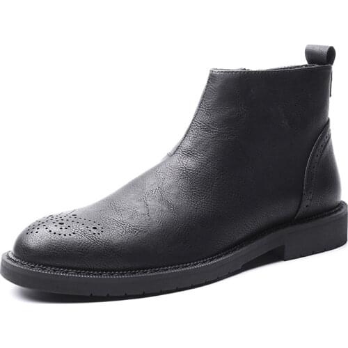 Fashion Ankle Wear Comfort Winter Shoes Black Leather Men Winter Boots Retro Men Shoes Fur Men Snow Boots chelsea