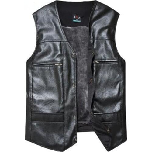 Man Autumn Plus Size V-neck Solid Single Breasted Plus Velvet Thick Pu Outerwear Male Winter Oversized Warm Cardigan Pu Coat