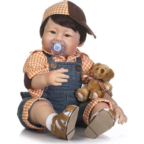 NPKCOLLECTION 2017 NEW 22inch reborn baby doll silicone vinyl soft real gentle touch wig hair cute doll gift for kids