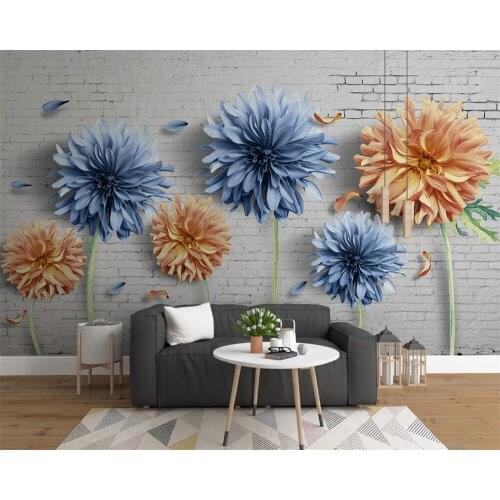 Beibehang Custom wallpaper now simple 3d chrysanthemum brick wall retro floral TV sofa background wall decoration 3d wallpaper