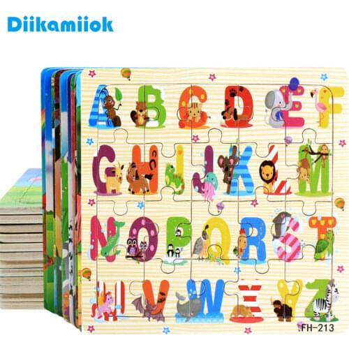 Hot Sale 9/20 Piece Kids Puzzle Toy Animals and Vehicle Wooden Puzzles Jigsaw Baby Educational Learning Toys for Children Gift