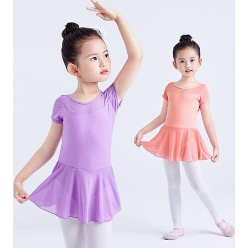 New Children Girls Clothes Dance Ballet Latin Dress Performance Costume Soft Mesh Short Sleeve Princess Dresses for Kids Girl