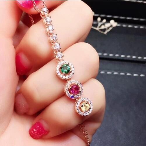 Natural Multicolor tourmaline pendant S925 silver Natural gemstone Pendant Necklace trendy elegant Tassels String women jewelry