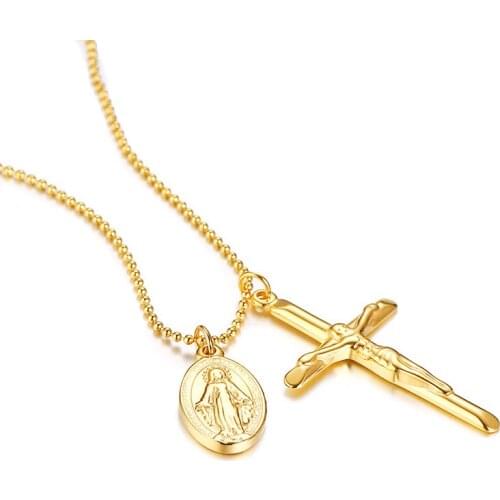 High Polished Goddess Necklace Women Christian Jesus Cross Pendant Stainless Steel Jewelry Chains Religion Prayer Baptism Gifts