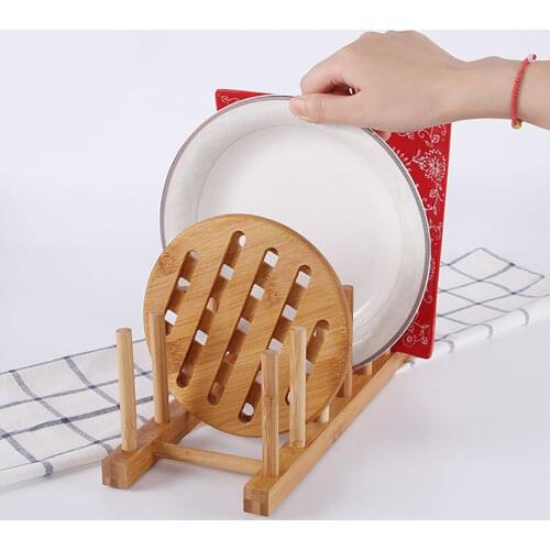 Bamboo Wooden Dish Plate Storage Rack Stand Pot Lid Shelves Kitchen Cabinet Organizer for Cup Cutting Board Bowl Drying Rack